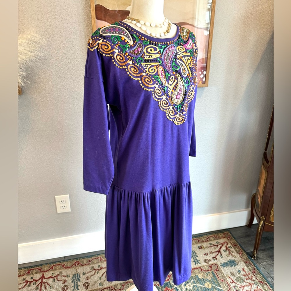 Judy Beth & CO Vintage Hand Painted Drop Waist Dress - Picture 6 of 11